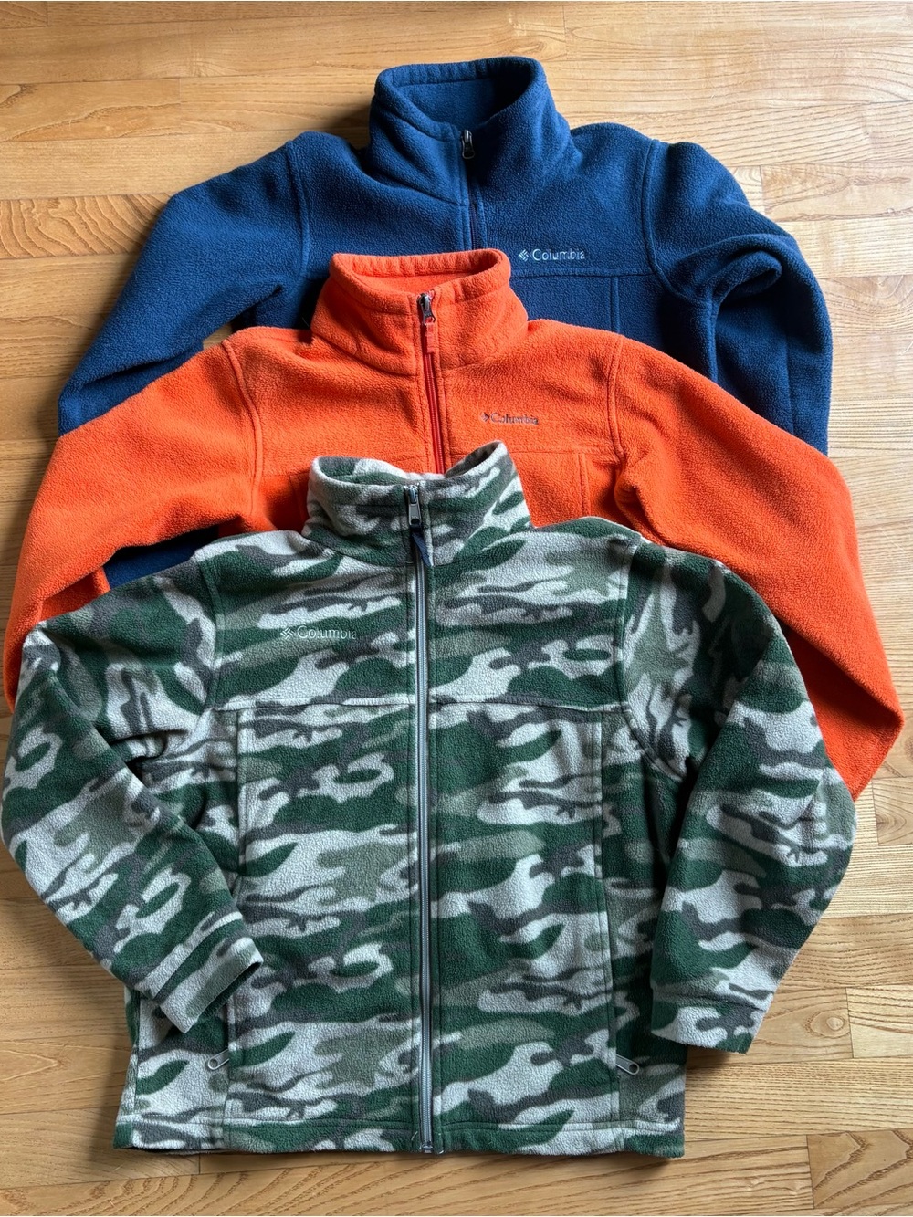 Columbia Youth fleece Jacket Lot 3 full zip Blue Orange Camouflage Medium 10/12